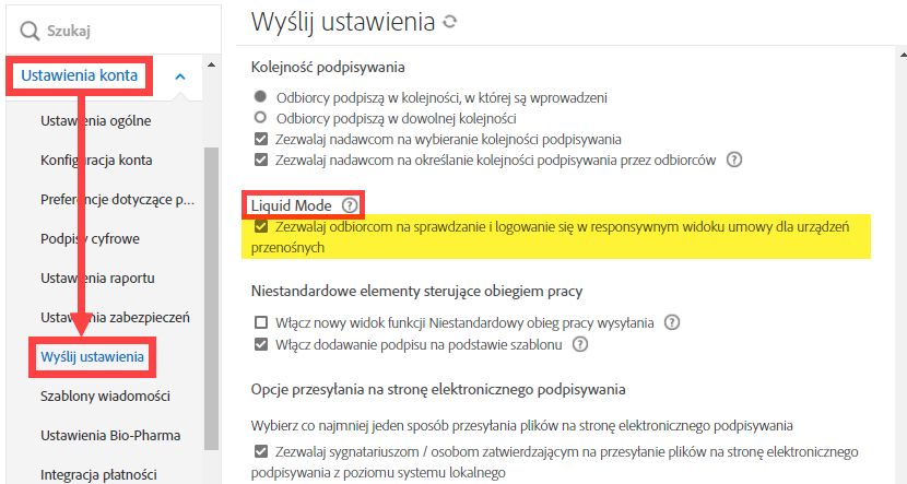 Przejdź do elementów sterowania Liquid Mode