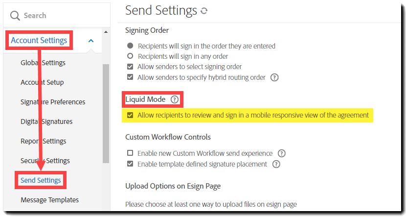 Navegue até os controles do Liquid Mode