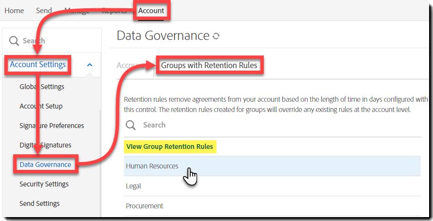 Få tilgang til gruppeinnstillinger via datastyring på kontonivå