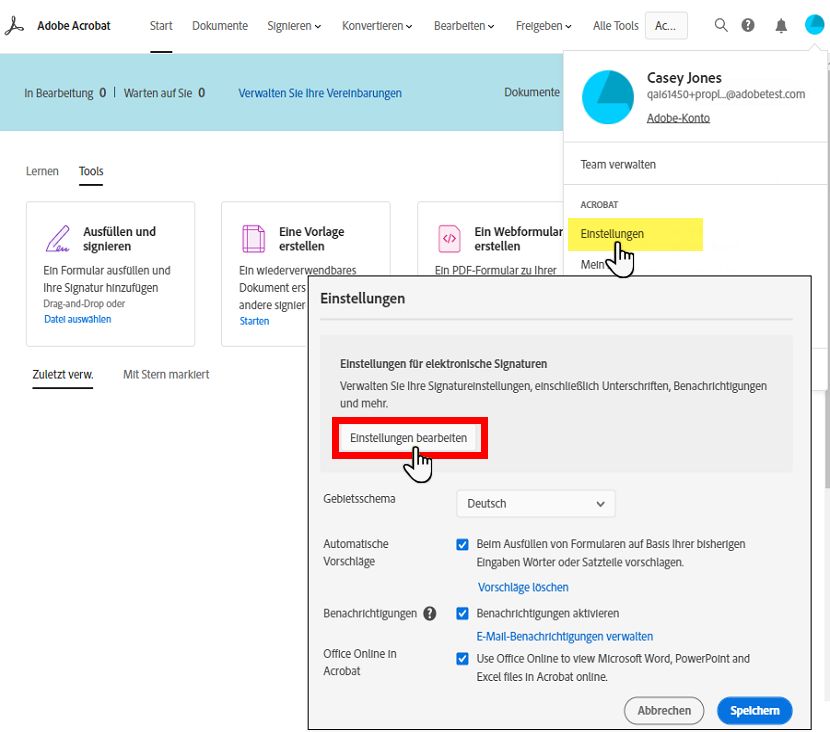 Zu den Profileinstellungen navigieren