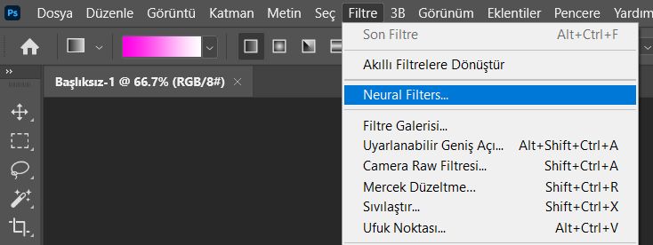 Neural Filters menüsü
