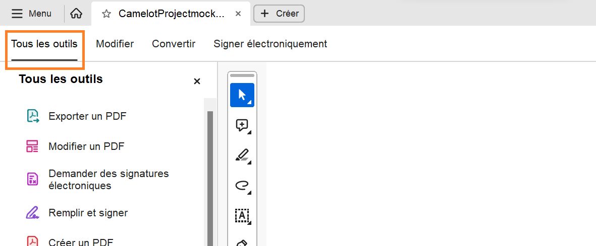 Panneau Tous les outils
