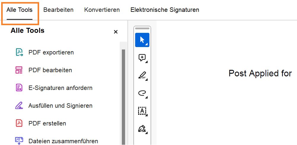 Bedienfeld „Alle Werkzeuge“