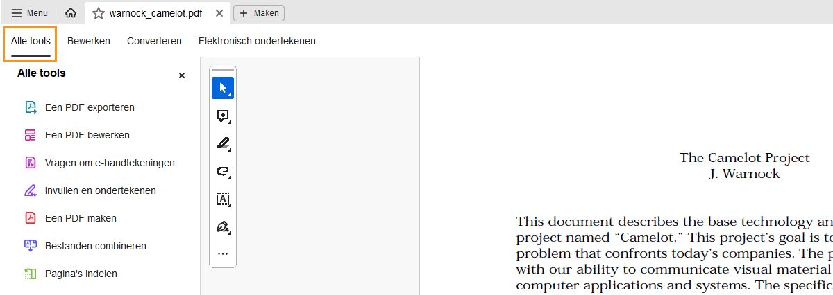 Deelvenster Alle tools