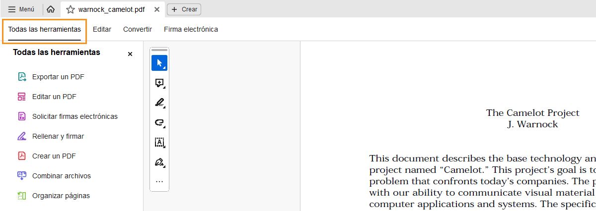 Panel Todas las herramientas
