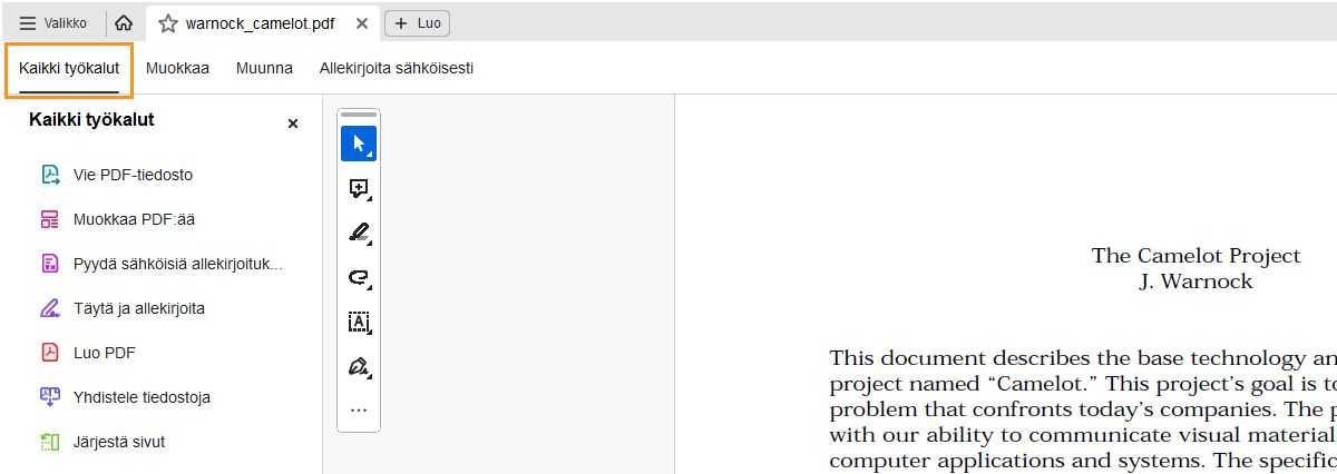 Kaikki työkalut -paneeli