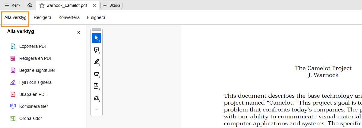 Panelen Alla verktyg