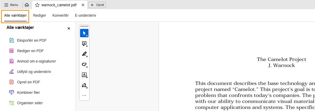 Panelet Alle værktøjer