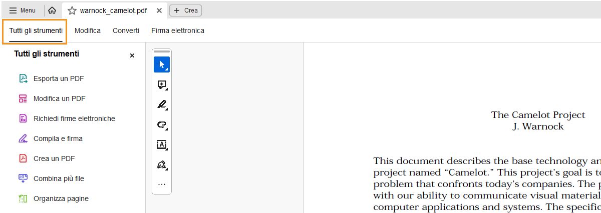 Pannello Tutti gli strumenti