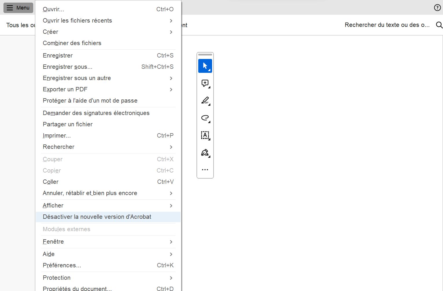 Désactiver la nouvelle version d’Acrobat