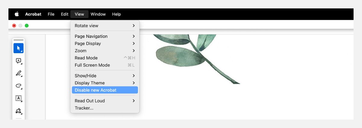 إيقاف تشغيل Acrobat الجديد