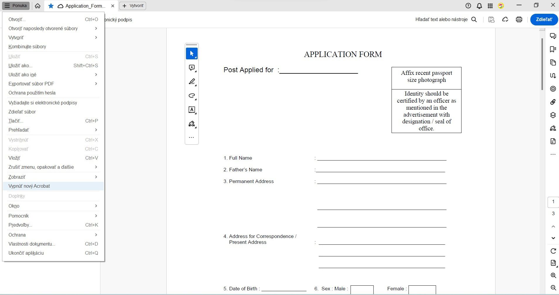 Vypnúť nové prostredie Acrobat