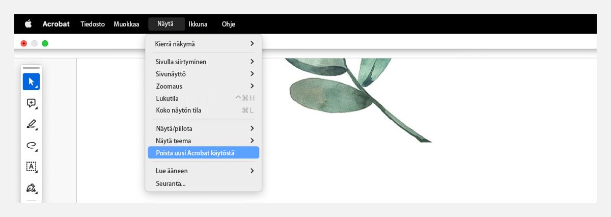 Poista uusi Acrobat käytöstä