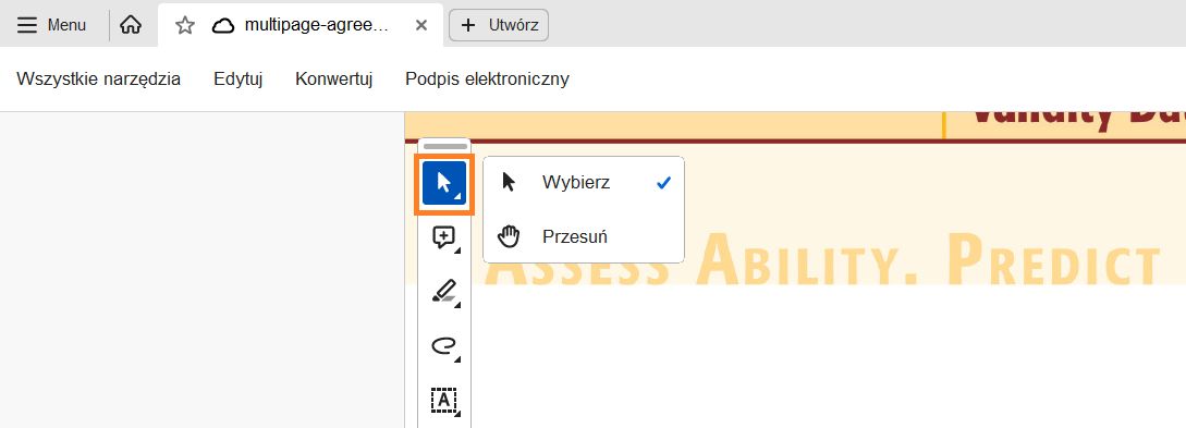 Narzędzie zaznaczania lub przesuwania