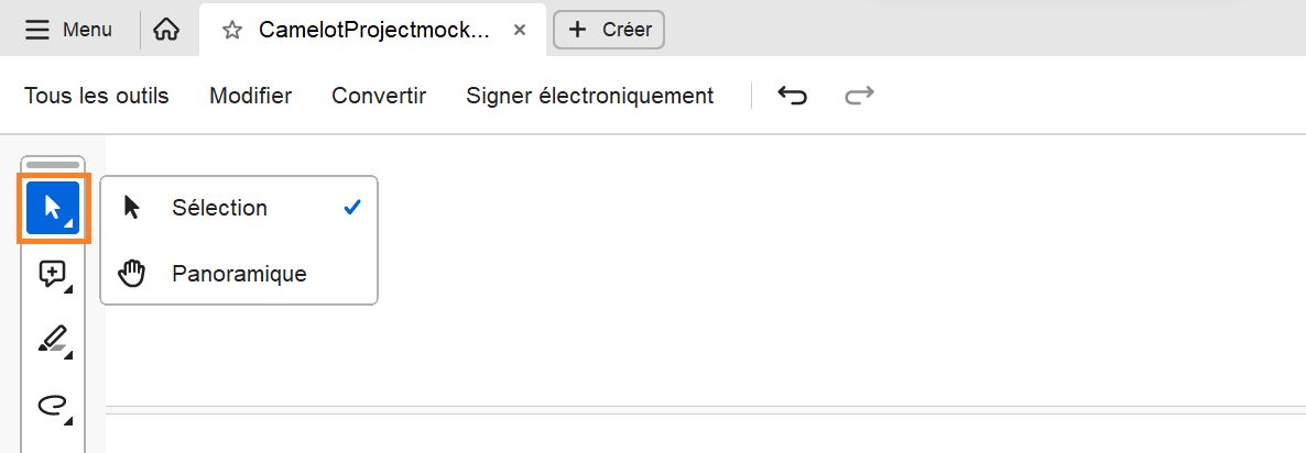 Outil Sélection ou Panoramique