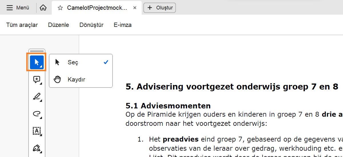 Seç veya Kaydır aracı