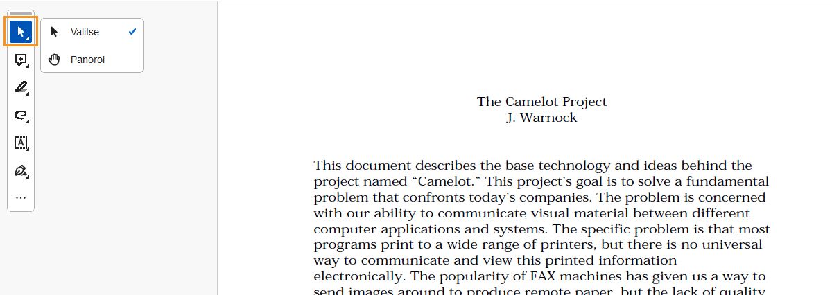 Valinta- tai panorointityökalu