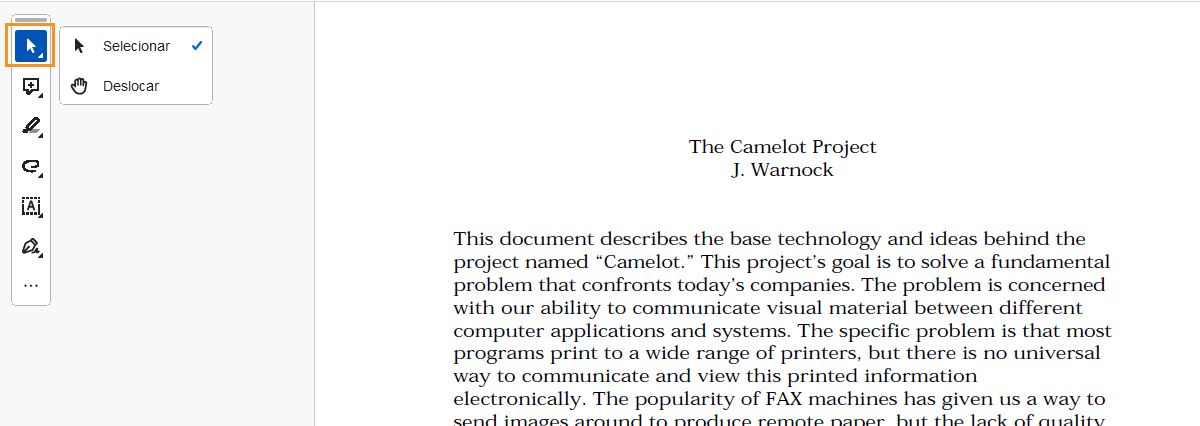 Ferramenta Selecionar ou panorâmica