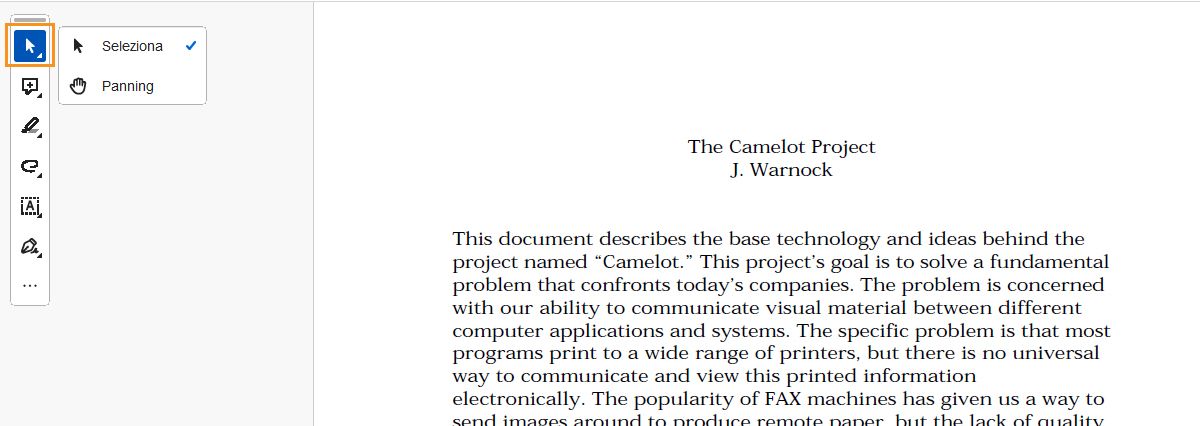 Strumento Selezione o Panning