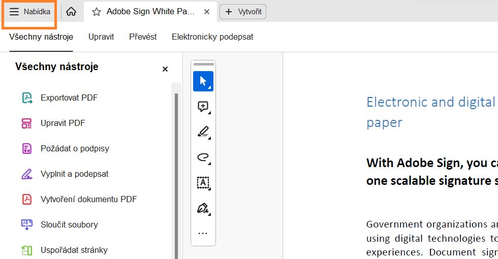 Nabídka ikony tří čar