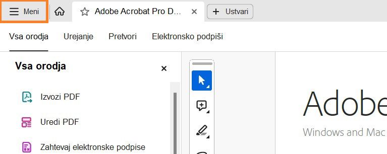 Meni s tremi črtami