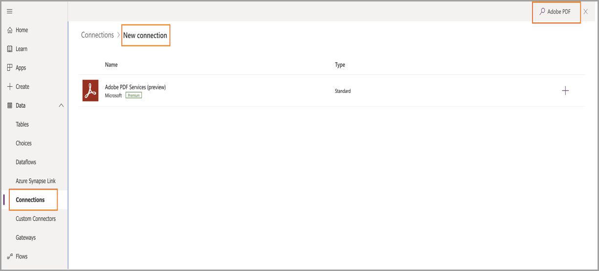 Vælg Data > Forbindelser > Adobe PDF Tools API