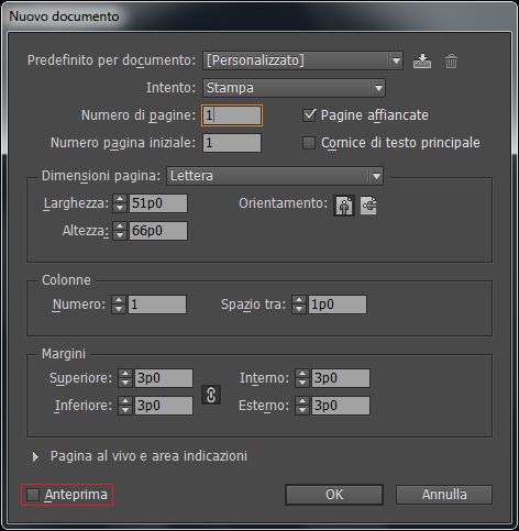 Finestra di dialogo Nuovo documento