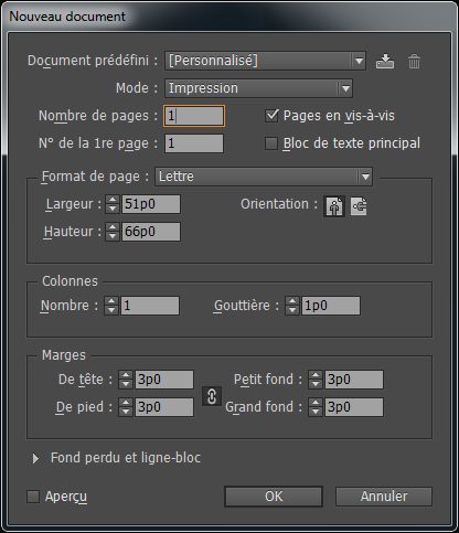 Boîte de dialogue Nouveau document