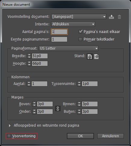 Het dialoogvenster Nieuw document