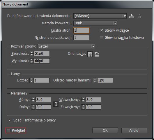 Okno dialogowe Nowy dokument