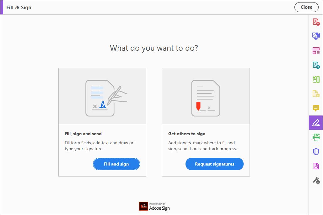 Interface simplificada do Preencher e assinar