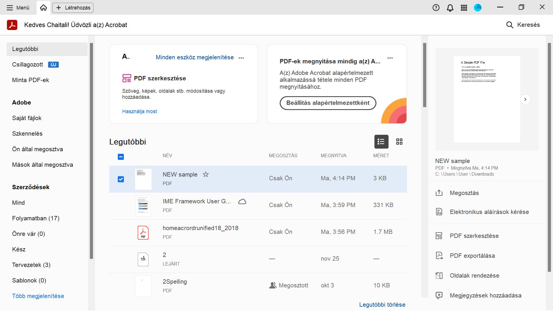 Fejlesztések az Acrobat Kezdőlapon