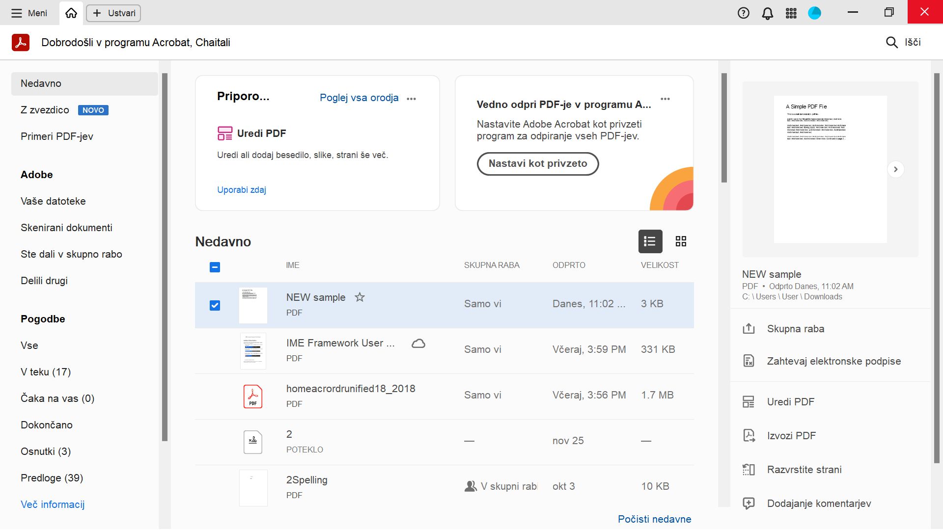 Izboljšave domače strani Acrobata