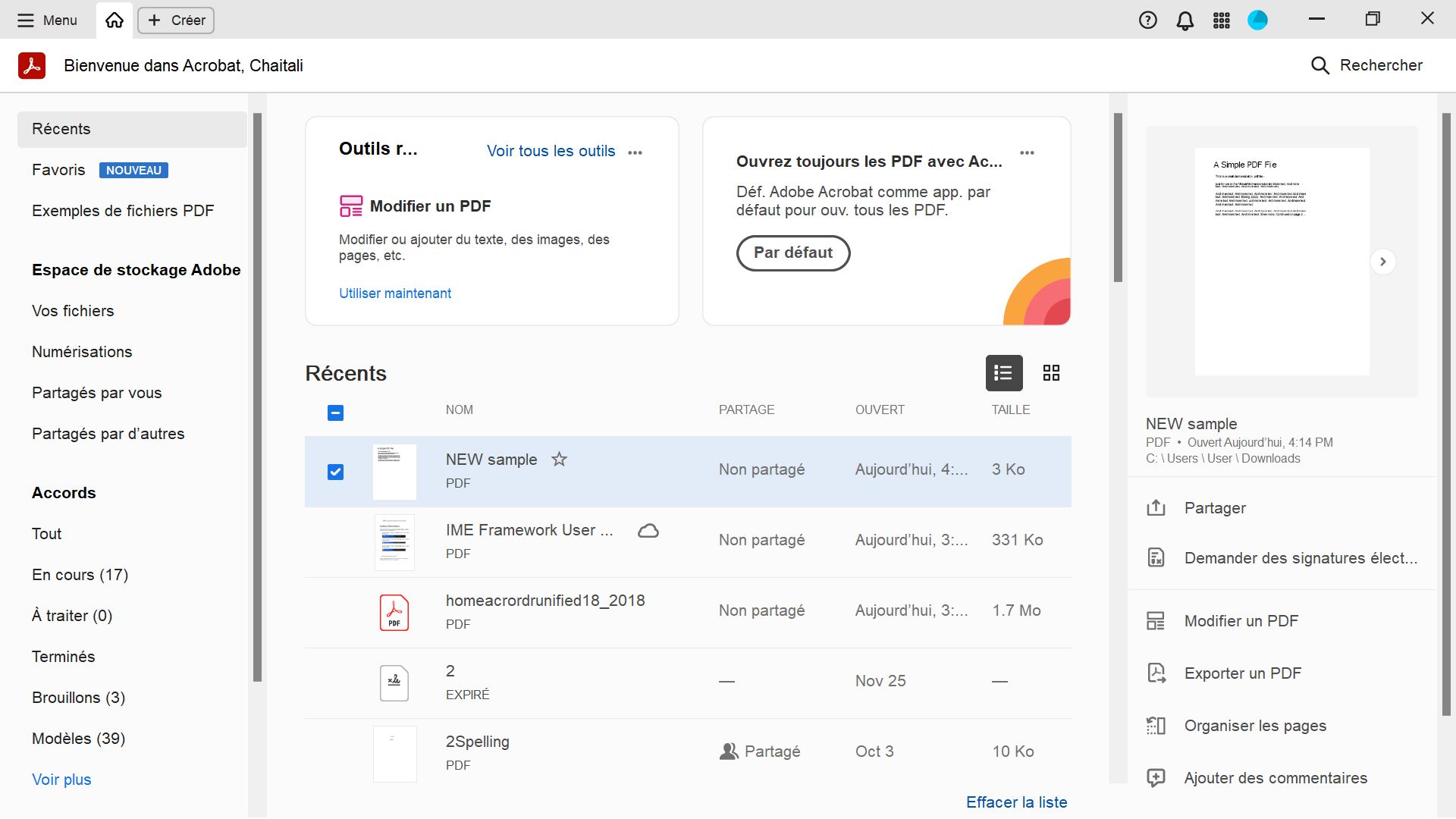 Améliorations apportées à la page d’accueil Acrobat
