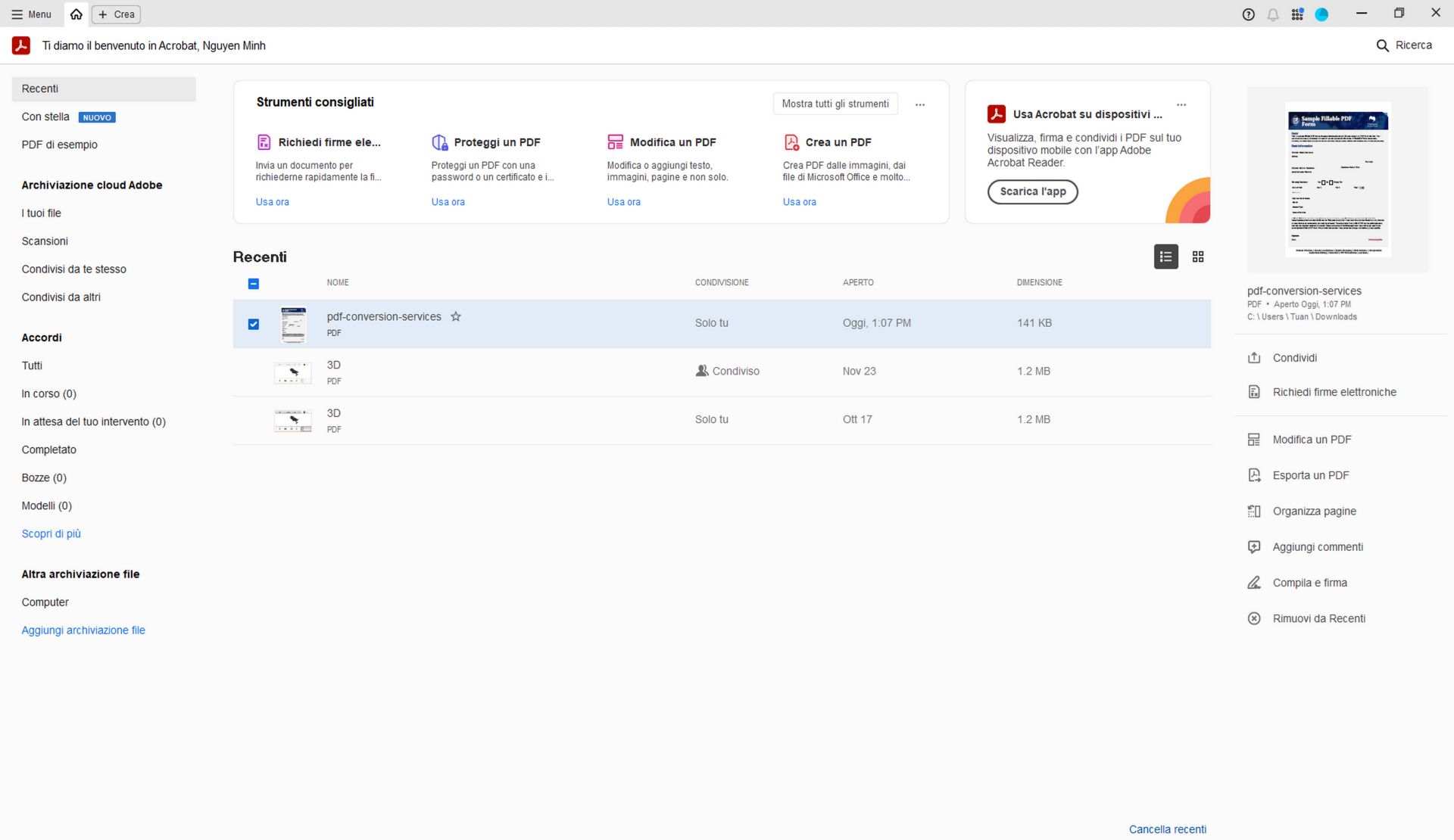 Miglioramenti nella pagina Home di Acrobat