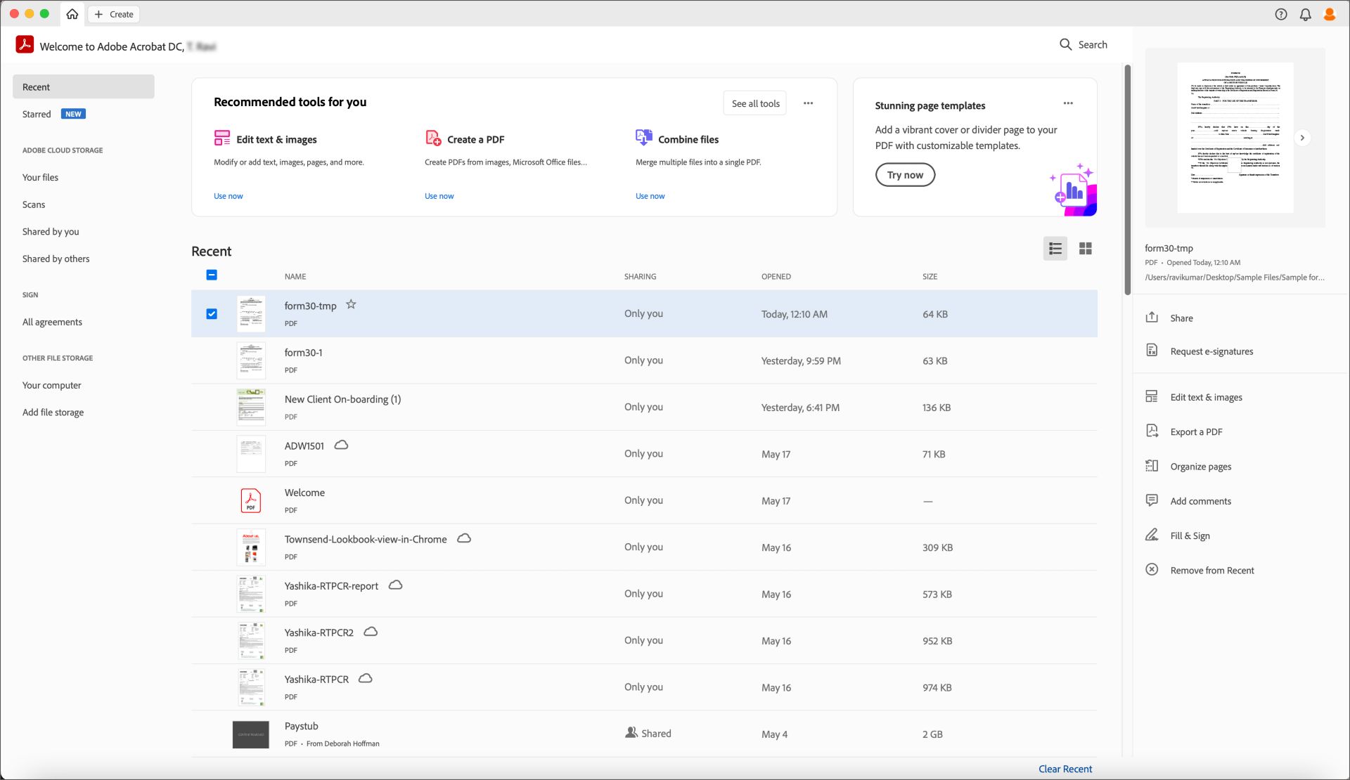 Enhancements in Acrobat Home