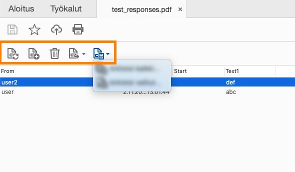 Lomakkeen vastaustiedoston ja Adobe Portfolion uudet valikkovaihtoehdot