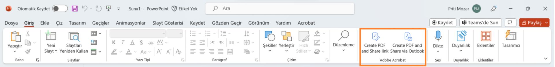 PowerPoint'te PDF oluşturma ve paylaşma seçenekleri