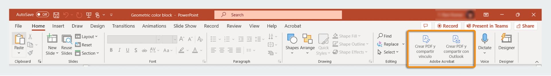 Opciones para crear PDF y compartir en PowerPoint