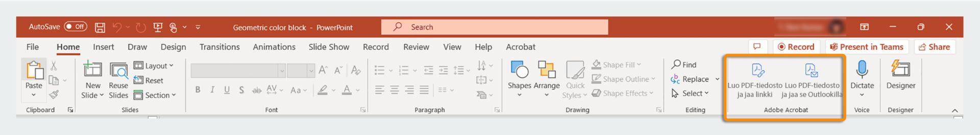 Luo PDF- ja jaa -toiminnot PowerPointissa