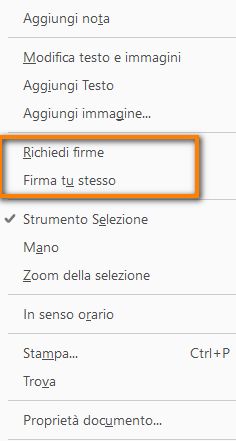 Nuove opzioni Firma nel menu di scelta rapida