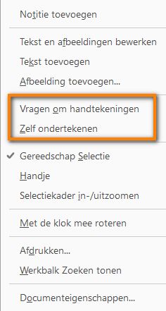 Nieuwe ondertekeningsopties in het contextmenu dat verschijnt als op de rechtermuisknop wordt geklikt
