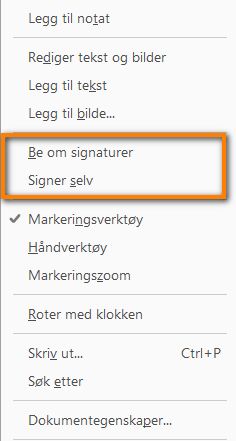 Nye signeringsalternativer i hurtigmenyen