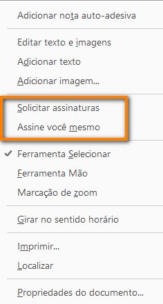 Novas opções de assinatura no menu de contexto do botão direito do mouse