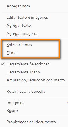 Nuevas opciones de firma en el menú contextual del botón derecho