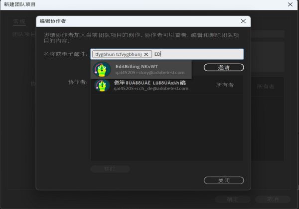 使用“编辑协作者”对话框在新团队项目中邀请新协作者。