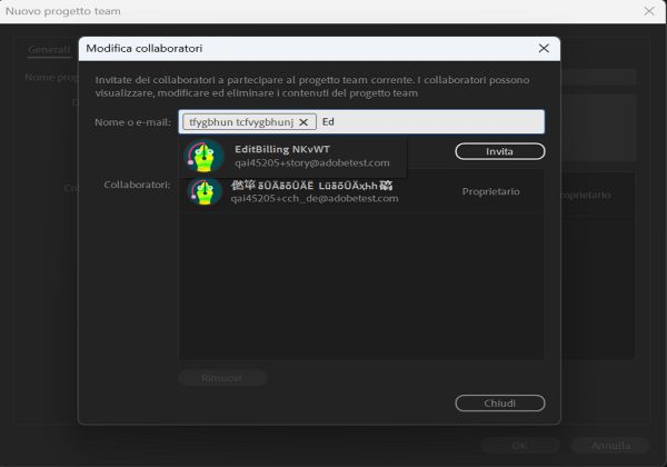 Invitare nuovi collaboratori in un nuovo progetto team utilizzando la finestra di dialogo Modifica collaboratori.