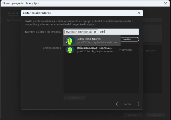 Invitar a nuevos colaboradores a un nuevo Proyecto de equipo utilizando el cuadro de diálogo Editar colaboradores.
