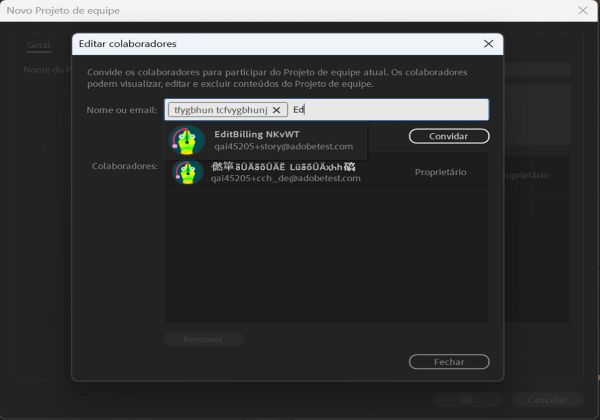 Convidar novos colaboradores para um novo projeto de equipe usando a caixa de diálogo Editar colaboradores.