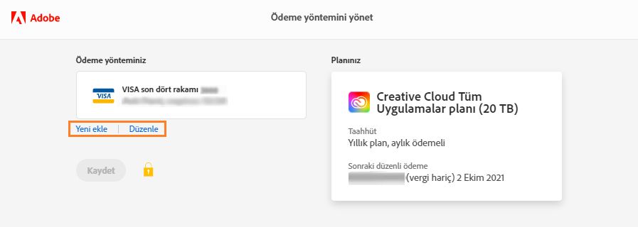 Ödeme yönteminizi ekleyin veya düzenleyin